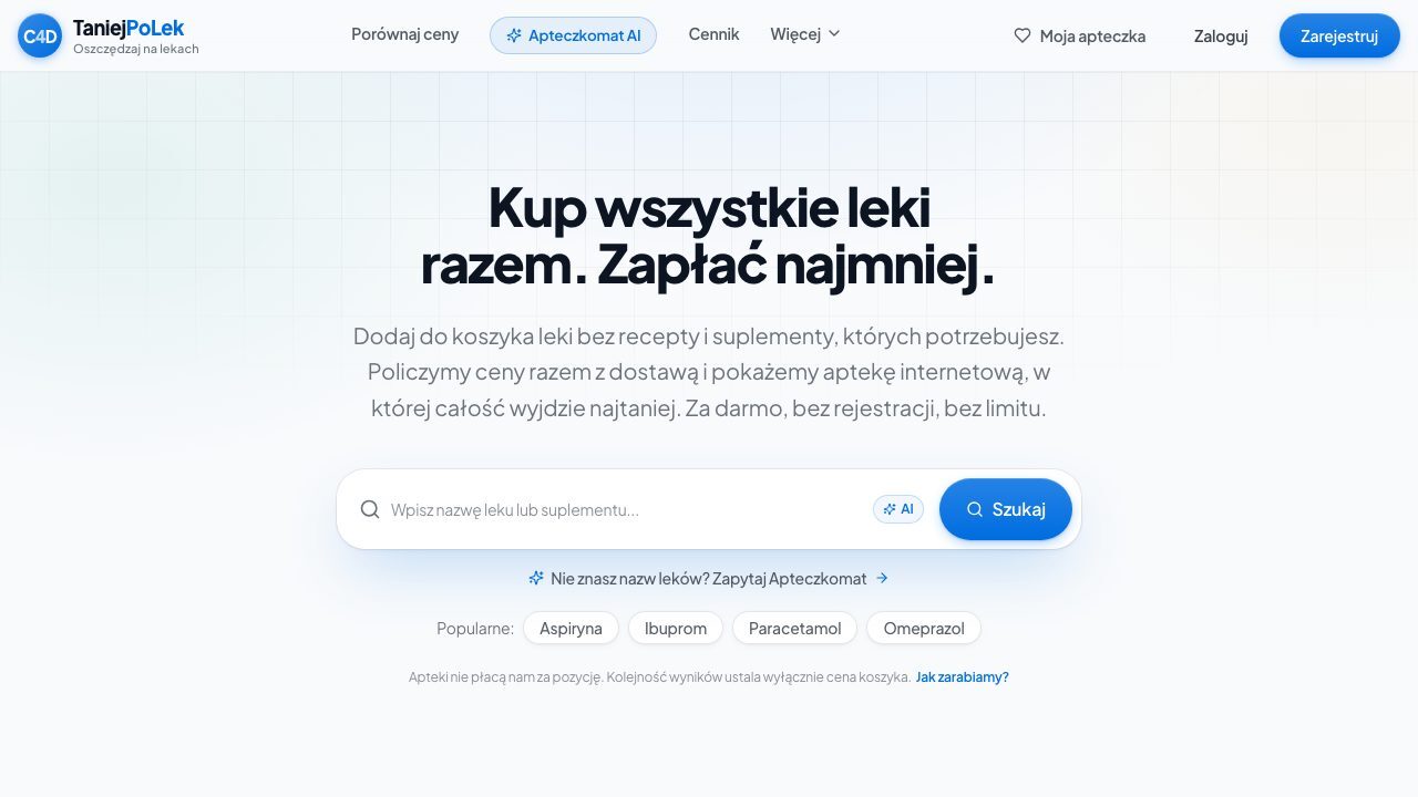 Strona główna taniejpolek.pl z wyszukiwarką leków bez recepty i suplementów
